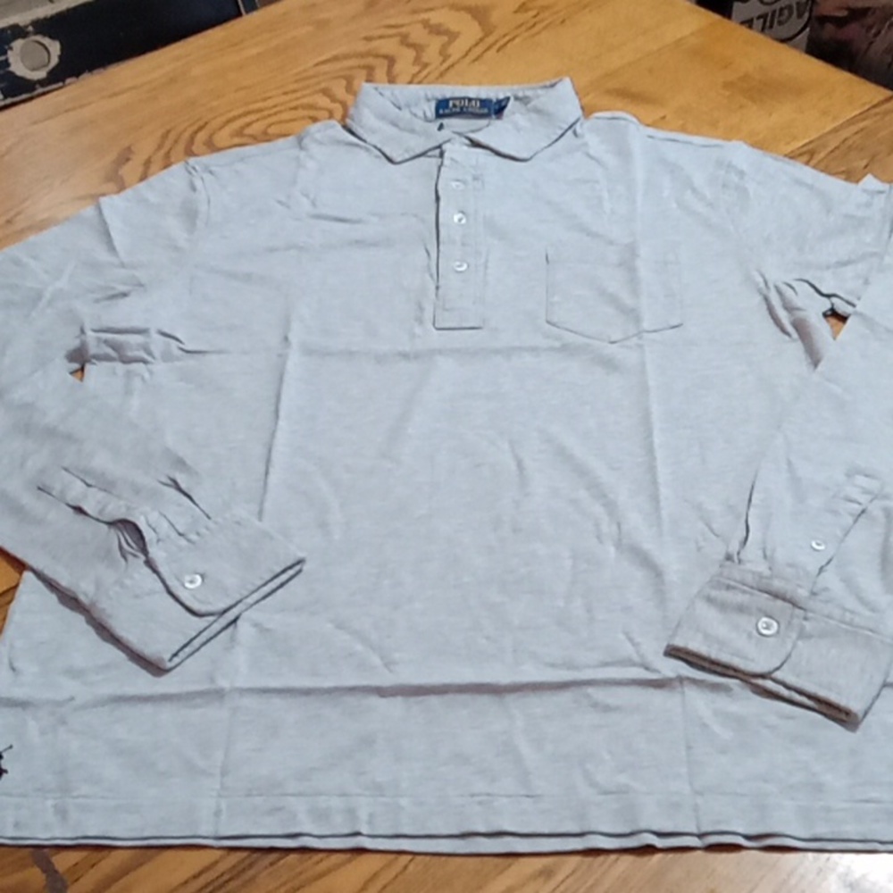Ralph Lauren Polo Mens Shirt Large GRAY Grey NEW Casual Pull Over Long Sleeve